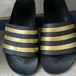 Adidas Adilette gold and black slides